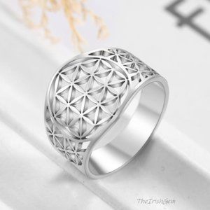 Stainless Steel Flower of Life Ring